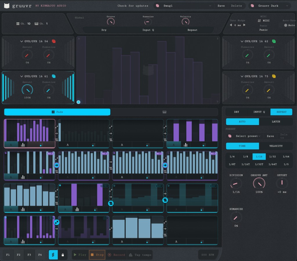 Gruuvr application window showing the pad performance surface